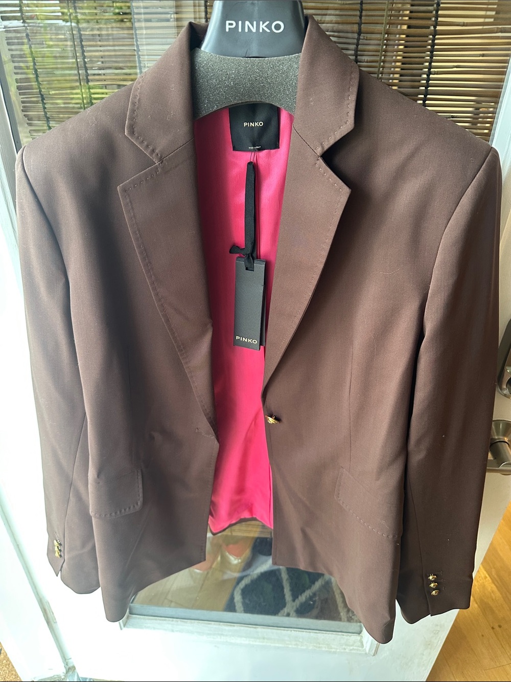 Pinko Chocolate Brown Blazer with Fuchsia Pink Lining
